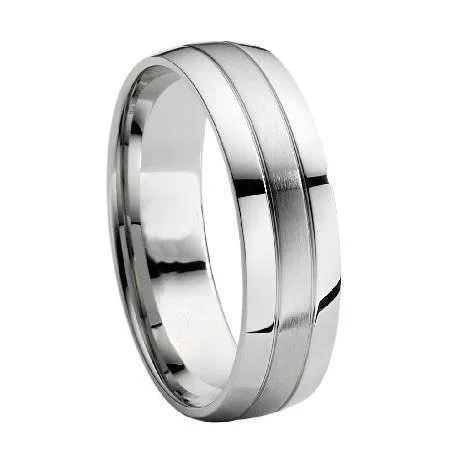 Men's classic silver wedding rings with simple bandsTwo Tone Titanium Brushed & Polished Finish Wedding Band-7mm Men's classic silver wedding rings with simple bandsTwo Tone Titanium Brushed & Polished Finish Wedding Band-7mm