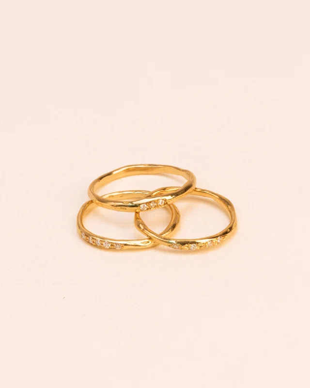 Minimalist Women's Rings with a Single Pearl in 14K Gold - Plated BandsSet of three stacked organic 18K Gold Rings w. Diamonds