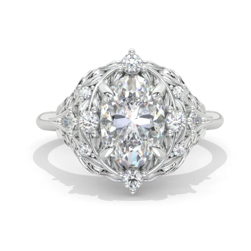 Men's Opal Engagement Rings in 10K Gold with a Milgrain - Trimmed Band2 Carat Oval Moissanite Floral Leaves Setting White Gold Engagement Ring