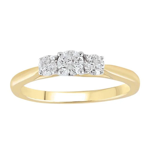 Three - Stone Women's Diamond Rings Symbolizing Past, Present, and Future with Emerald - Cut Diamonds9ct Yellow Gold Diamond Trilogy Ring Three - Stone Women's Diamond Rings Symbolizing Past, Present, and Future with Emerald - Cut Diamonds9ct Yellow Gold Diamond Trilogy Ring