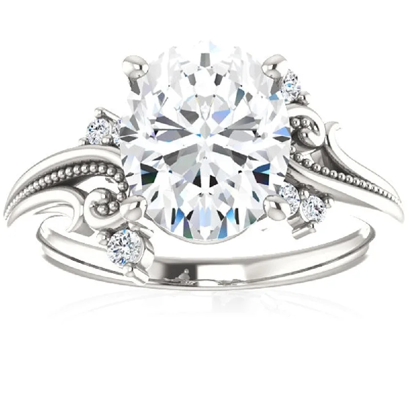 Art Deco - Inspired Women's Diamond Rings with Geometric Designs and Baguette - Cut Diamonds2 1/5 Ct Oval Moissanite & Lab Grown Diamond Engagement Ring 14k White Gold Art Deco - Inspired Women's Diamond Rings with Geometric Designs and Baguette - Cut Diamonds2 1/5 Ct Oval Moissanite & Lab Grown Diamond Engagement Ring 14k White Gold