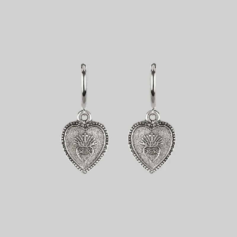 Everyday hoop earringsARDOUR. Sacred Heart Hoop Earrings - Silver