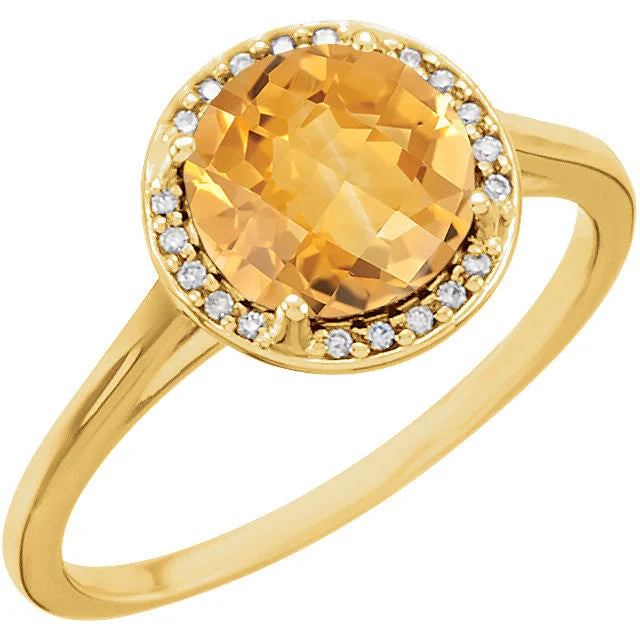 Adjustable Women's Diamond Rings with a Flexible Band for a Comfortable and Custom Fit14k Gold Genuine 8mm Round Citrine & .05 CTW Diamond Halo Ring Adjustable Women's Diamond Rings with a Flexible Band for a Comfortable and Custom Fit14k Gold Genuine 8mm Round Citrine & .05 CTW Diamond Halo Ring