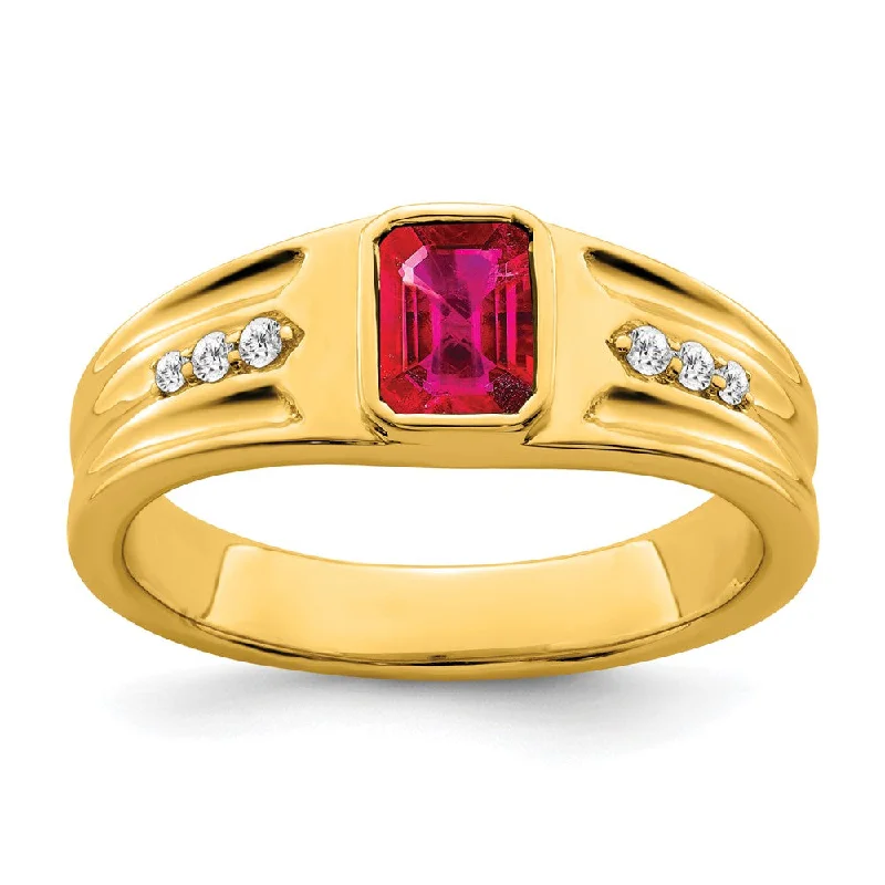 Men's oxidized silver rings for an antique look14K Yellow Gold Created Ruby and Diamond Mens Ring