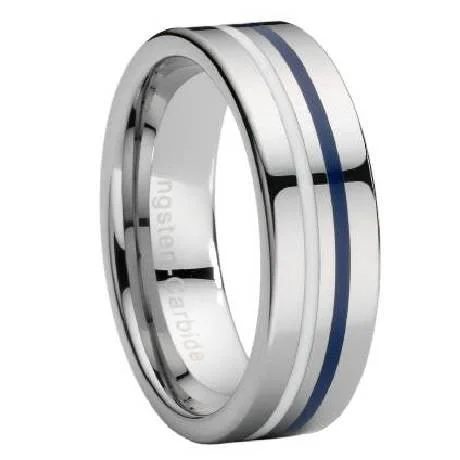 Men's sapphire - set rings for a royal blue hueTungsten Ring with White & Navy Blue Enamel Stripe-8mm Men's sapphire - set rings for a royal blue hueTungsten Ring with White & Navy Blue Enamel Stripe-8mm