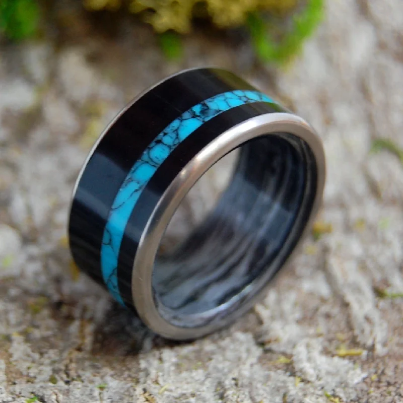 Men's tribal - print rings for a unique aestheticApollo | Men's Turquoise, Onyx & Titanium Wedding Ring