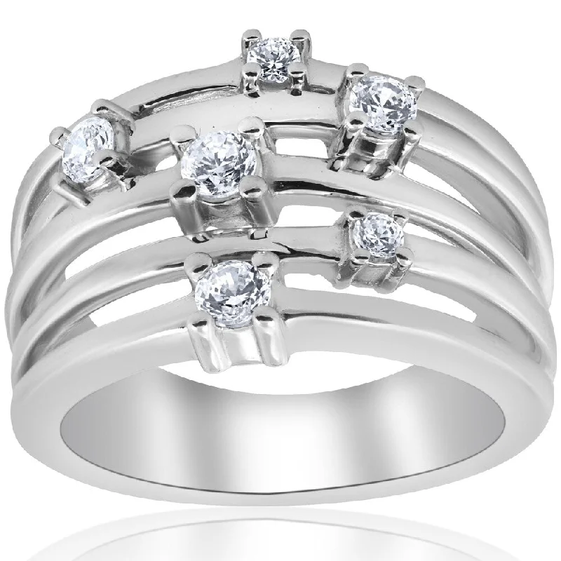 Art Deco - Inspired Women's Diamond Rings with Geometric Designs and Baguette - Cut DiamondsPompeii3 10K White Gold 3/4 ct TDW Multi Row Diamond Crossover Wide Ring Art Deco - Inspired Women's Diamond Rings with Geometric Designs and Baguette - Cut DiamondsPompeii3 10K White Gold 3/4 ct TDW Multi Row Diamond Crossover Wide Ring