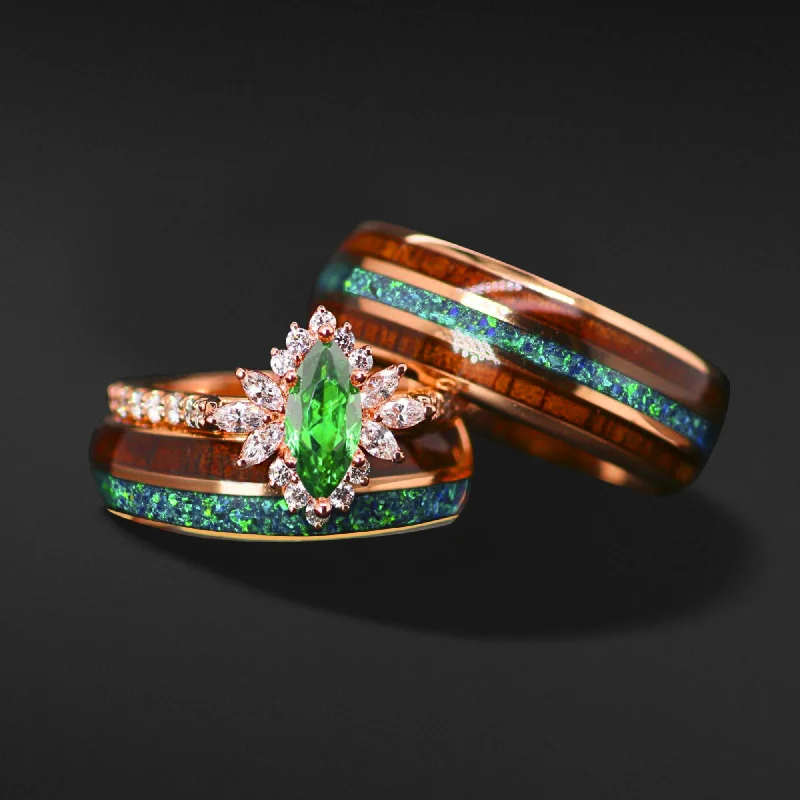 Stackable Gemstone Rings for Women in Amethyst, Sapphire, and EmeraldEmerald Forest - 1/2 CTW Natural Diamond, Opal & Wood | 14K Gold & Tungsten Engagement Wedding Ring Set | Made to Order Stackable Gemstone Rings for Women in Amethyst, Sapphire, and EmeraldEmerald Forest - 1/2 CTW Natural Diamond, Opal & Wood | 14K Gold & Tungsten Engagement Wedding Ring Set | Made to Order