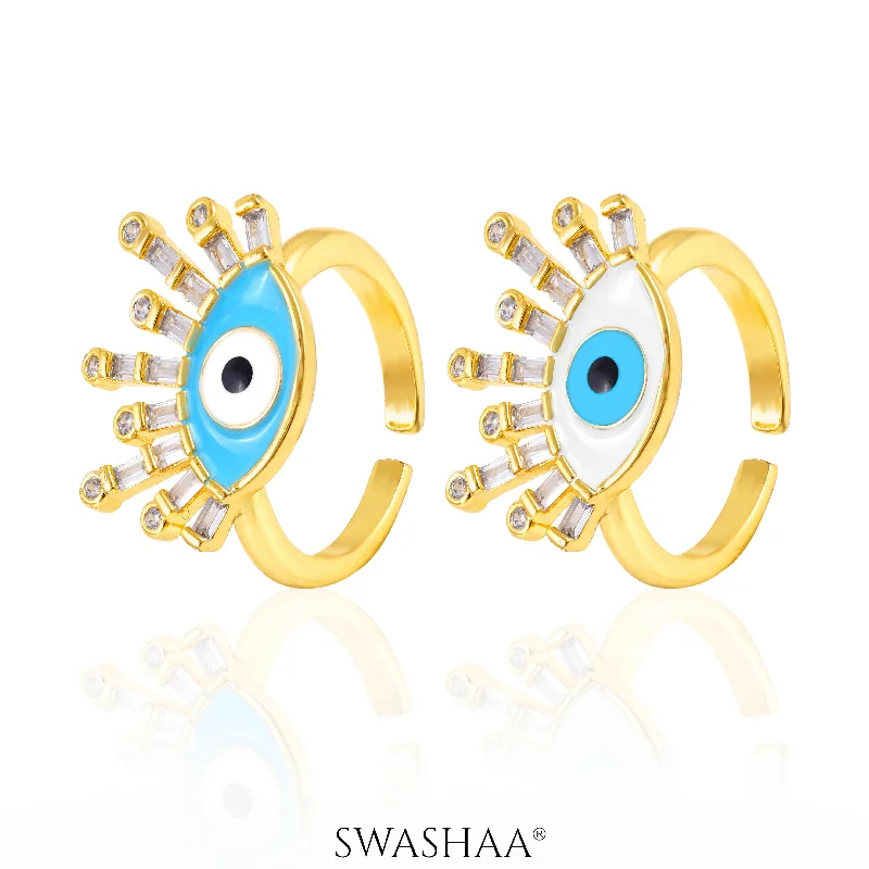 Adjustable Ring Sizes for Women's Rings in Stainless SteelBruce Eye 18K Gold Plated Ring
