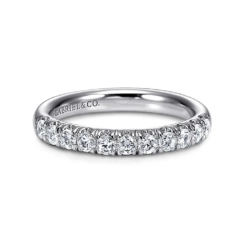 Channel - Set Women's Diamond Rings with Diamonds Securely Held in a Metal Groove for Durability14K White Gold 11 Stone French Pavé Diamond Wedding Band Channel - Set Women's Diamond Rings with Diamonds Securely Held in a Metal Groove for Durability14K White Gold 11 Stone French Pavé Diamond Wedding Band