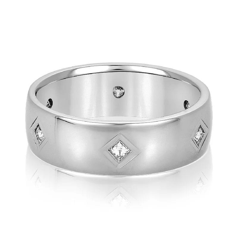 Men's sapphire - set rings for a royal blue huePrincess Cut Diamond Men's Wedding Band Bezel Set