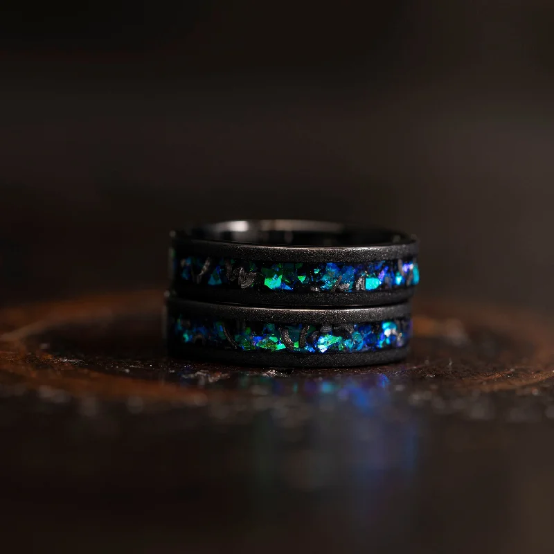 Statement - Making Cocktail Rings for Women with Large Cubic Zirconia"Zeus" Flat Green Blue Nebula Ring- Meteorite and Opal- Black 5mm Womens Statement - Making Cocktail Rings for Women with Large Cubic Zirconia"Zeus" Flat Green Blue Nebula Ring- Meteorite and Opal- Black 5mm Womens