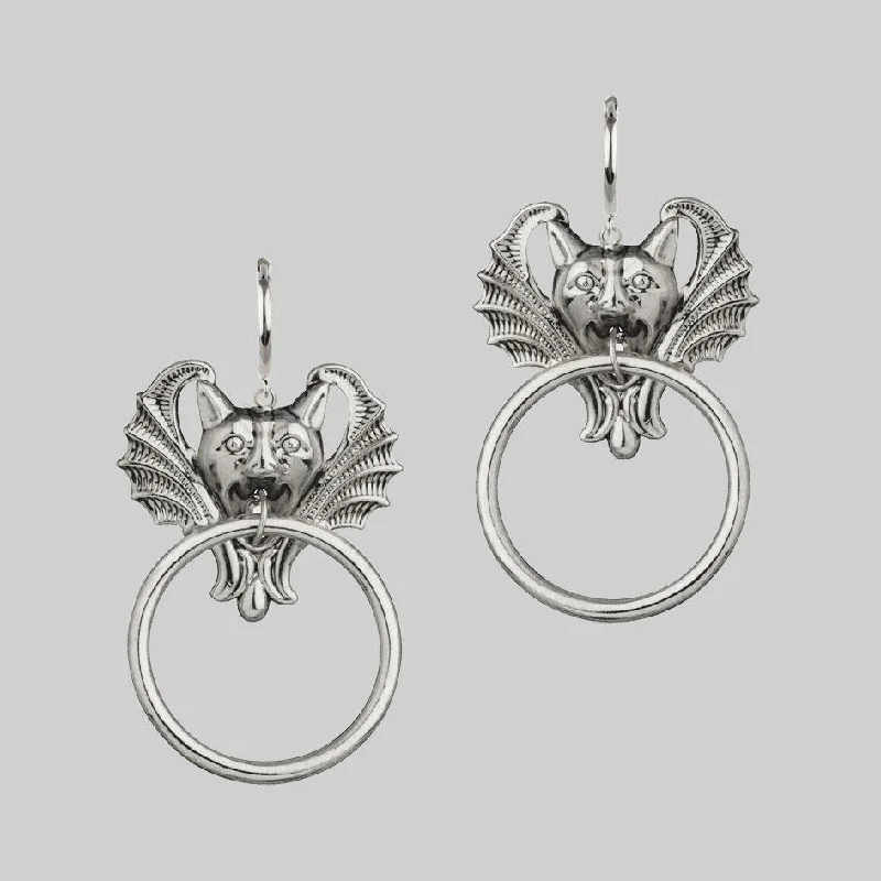 Minimalist hoop earringsDRAKKAR. Gargoyle Knocker Hoop Earrings - Silver