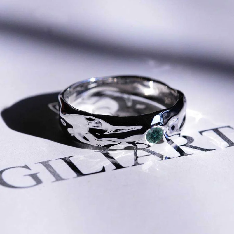 Men's shock - resistant rings for durability"Liquid Metal" Teal Sapphire Men's 14K White Gold Ring. Men's shock - resistant rings for durability"Liquid Metal" Teal Sapphire Men's 14K White Gold Ring.