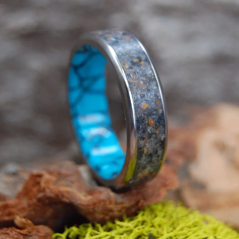 Men's cross - shaped rings for a religious statementFrom Our Life Before | Men's Garnet, Icelandic Beach Sands & Titanium Wedding Ring