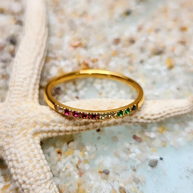 Stackable Gemstone Rings for Women in Amethyst, Sapphire, and EmeraldRAINBOW DREAMING - WATERPROOF GOLD RING Stackable Gemstone Rings for Women in Amethyst, Sapphire, and EmeraldRAINBOW DREAMING - WATERPROOF GOLD RING