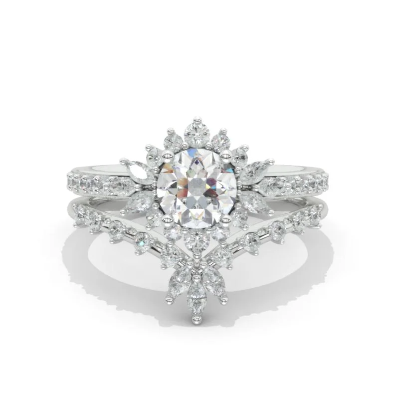 Men's Opal Engagement Rings in 10K Gold with a Milgrain - Trimmed Band14K White Gold 1.5 CTW  Moissanite Halo Engagement Ring Eternity Ring Set