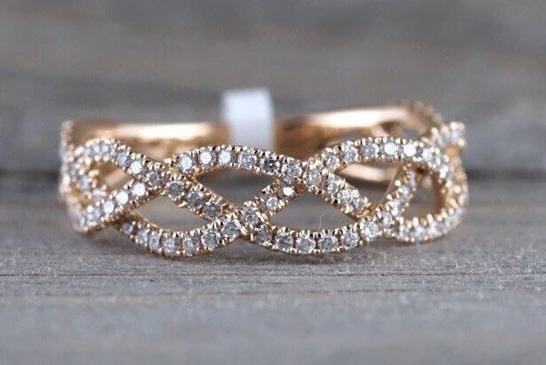 Men's multi - colored gemstone rings for a vibrant style14k Rose Gold 3/4 Diamond Infinity Intertwined Twist Braid Band Promise Ring Men's multi - colored gemstone rings for a vibrant style14k Rose Gold 3/4 Diamond Infinity Intertwined Twist Braid Band Promise Ring