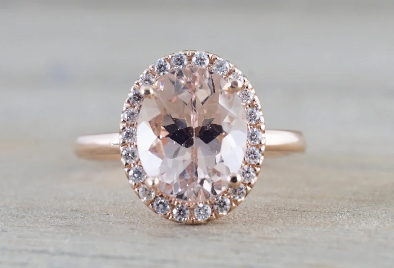 Men's laser - engraved rings with custom messages10x8 Oval Morganite Diamond Halo Ring Men's laser - engraved rings with custom messages10x8 Oval Morganite Diamond Halo Ring