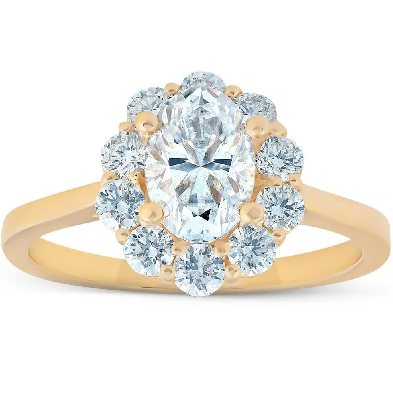 Marquise - Cut Women's Diamond Rings in Palladium for a Unique and Elongated Shape1 5/8 Ct Oval Lab Created Moissanite & Diamond Halo Engagement Ring Yellow Gold Marquise - Cut Women's Diamond Rings in Palladium for a Unique and Elongated Shape1 5/8 Ct Oval Lab Created Moissanite & Diamond Halo Engagement Ring Yellow Gold