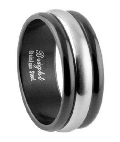 Men's thumb rings with a wide bandMen's Black and Gray Stainless Steel Band -8mm