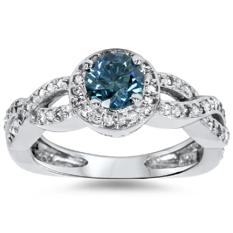 Tennis - Style Women's Diamond Rings with a Continuous Row of Diamonds for a Classic and Versatile Look14k White Gold 1ct TDW Blue Diamond Braided Vintage Ring Tennis - Style Women's Diamond Rings with a Continuous Row of Diamonds for a Classic and Versatile Look14k White Gold 1ct TDW Blue Diamond Braided Vintage Ring