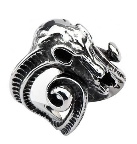Men's shock - resistant rings for durabilityMen's Stainless Steel Oxidized Mountain Goat Head-38mm Men's shock - resistant rings for durabilityMen's Stainless Steel Oxidized Mountain Goat Head-38mm