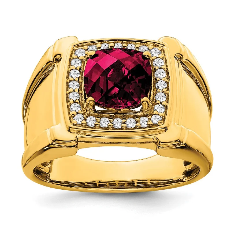 Men's high - quality handmade rings for artisanal appeal14K Yellow Gold Created Checkerboard Ruby and Diamond Mens Ring