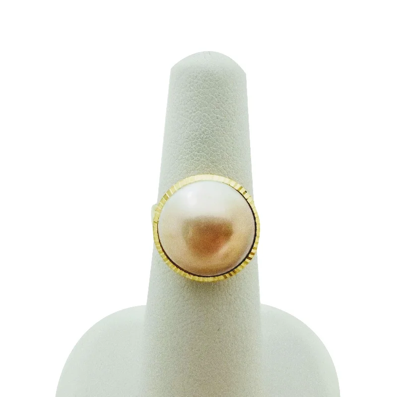 Engagement - Inspired Women's Rings with a Halo of Small DiamondsPink Mabe Pearl Ring Engagement - Inspired Women's Rings with a Halo of Small DiamondsPink Mabe Pearl Ring