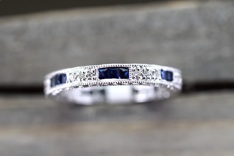 Men's animal - print rings with leopard or snake patterns14k White Gold Diamond Sapphire Eternity Vintage Wedding Engagement Promise