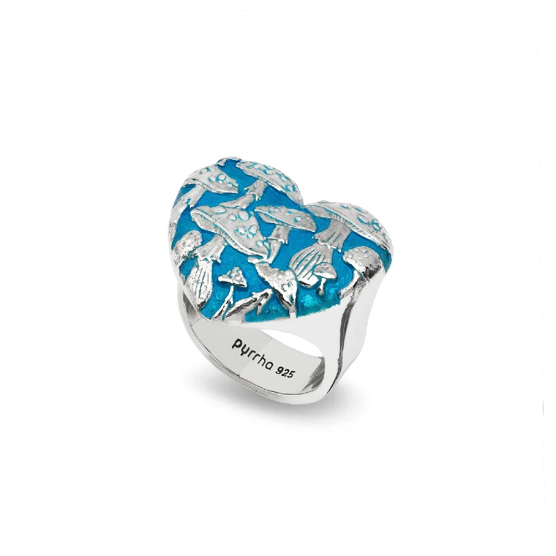 Floral - Patterned Women's Rings in 18K Yellow Gold for a Feminine LookMushroom Large Puffed Heart Signet Ring - Capri Blue Floral - Patterned Women's Rings in 18K Yellow Gold for a Feminine LookMushroom Large Puffed Heart Signet Ring - Capri Blue