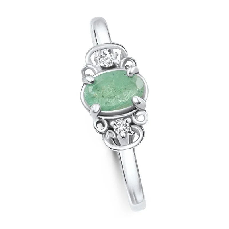 Marquise - Cut Women's Diamond Rings in Palladium for a Unique and Elongated Shape1/2Ct Oval Emerald & Lab Grown Diamond Ring White Gold Marquise - Cut Women's Diamond Rings in Palladium for a Unique and Elongated Shape1/2Ct Oval Emerald & Lab Grown Diamond Ring White Gold