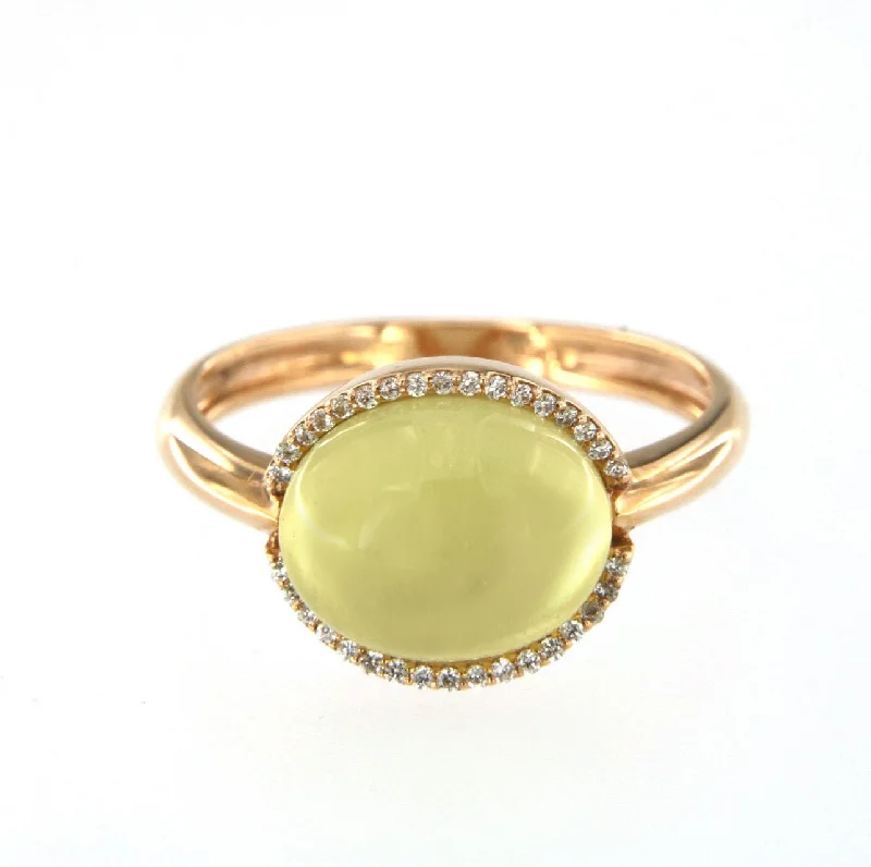 Diamond - Encrusted Women's Rings for Special Occasions in 18K GoldCabouchon 18K Rose Gold w. Diamonds & Green Quartz