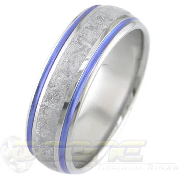 Titanium Rings with a Pave - Set Cubic Zirconia DesignMeteorite with Twin Color Stripes Titanium Rings with a Pave - Set Cubic Zirconia DesignMeteorite with Twin Color Stripes