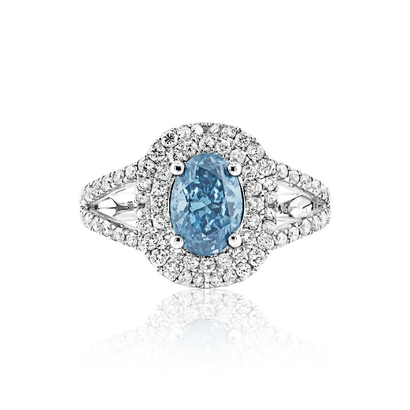 Three - Stone Women's Diamond Rings Symbolizing Past, Present, and Future with Emerald - Cut DiamondsAiyana 2 Carat Fancy Deep Greenish Blue Oval Cut Diamond Engagement Ring in 14k White Gold Three - Stone Women's Diamond Rings Symbolizing Past, Present, and Future with Emerald - Cut DiamondsAiyana 2 Carat Fancy Deep Greenish Blue Oval Cut Diamond Engagement Ring in 14k White Gold