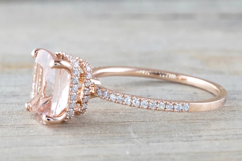 Men's music - note rings for musiciansDouble Hidden Halo Elongated Cushion Morganite ASPER1430046 Men's music - note rings for musiciansDouble Hidden Halo Elongated Cushion Morganite ASPER1430046