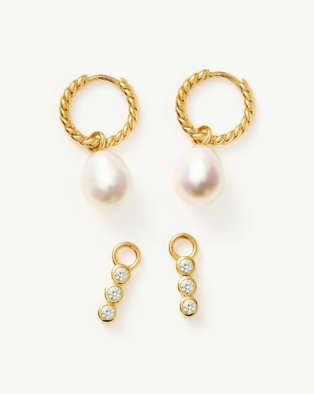 Lightweight hoop earringsTwisted Pearl & Drop Hoop Earring Set | 18ct Gold Vermeil/Pearl Lightweight hoop earringsTwisted Pearl & Drop Hoop Earring Set | 18ct Gold Vermeil/Pearl