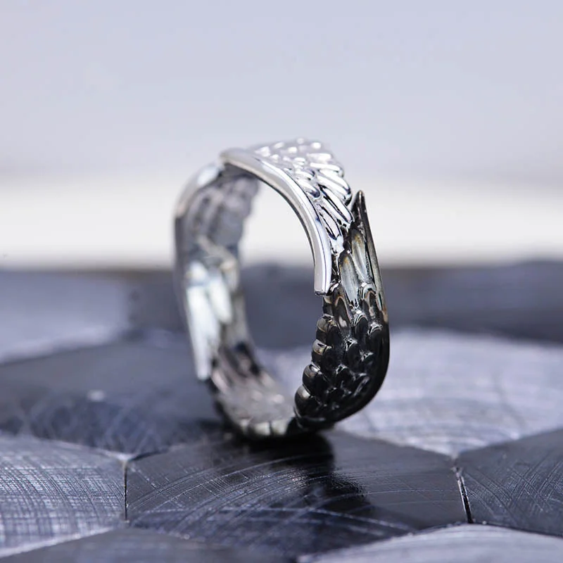 Men's gold signet rings with engraved initialsAngel Wings Ring 10K White Gold and Black Gold Men's gold signet rings with engraved initialsAngel Wings Ring 10K White Gold and Black Gold