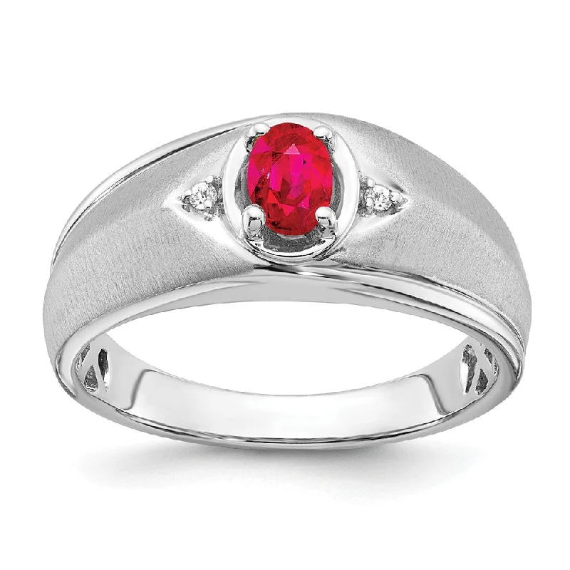 Men's cross - shaped rings for a religious statement14k White Gold Oval Ruby and Diamond Mens Ring