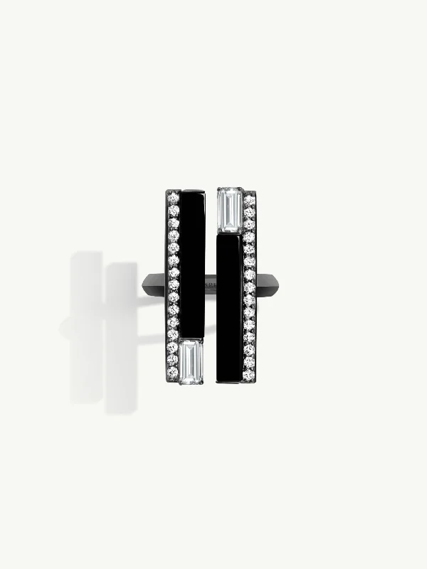 Magnetic Clasp Women's Rings for Easy Wearing and RemovalInvidia Black Onyx & Baguette-Cut White Diamond Ring With Pavé-Set Diamonds In 18K Black Gold Magnetic Clasp Women's Rings for Easy Wearing and RemovalInvidia Black Onyx & Baguette-Cut White Diamond Ring With Pavé-Set Diamonds In 18K Black Gold