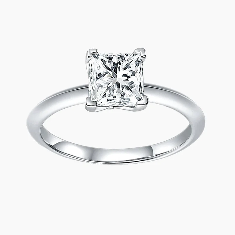 Interlocking Band Women's Rings in White Gold for a Modern Design925 Sterling Silver Princess Cut Wedding Ring Interlocking Band Women's Rings in White Gold for a Modern Design925 Sterling Silver Princess Cut Wedding Ring