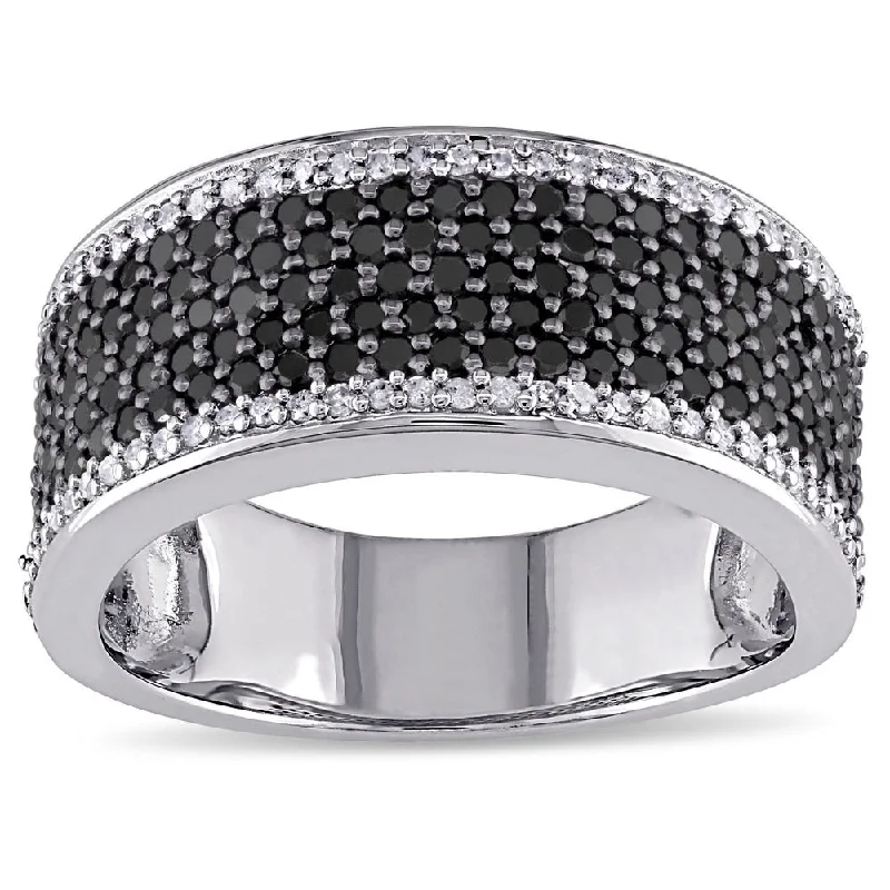 Women's Diamond Rings with Side - Stone Pave Setting for a Sparkling and Continuous ShineMiadora Sterling Silver 1ct TDW Black-and-white Pave Diamond Ring Women's Diamond Rings with Side - Stone Pave Setting for a Sparkling and Continuous ShineMiadora Sterling Silver 1ct TDW Black-and-white Pave Diamond Ring