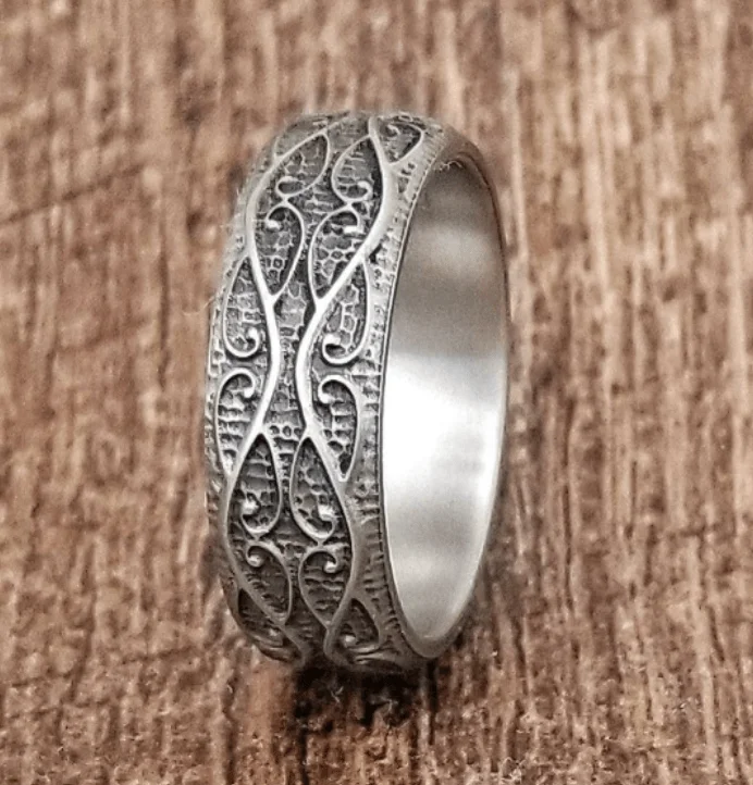 Men's turquoise - inlaid rings for a southwestern feelD'Artagnan Titanium Scrollwork Men's Ring - 8mm Men's turquoise - inlaid rings for a southwestern feelD'Artagnan Titanium Scrollwork Men's Ring - 8mm