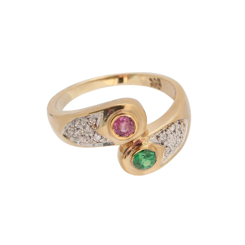 Tennis - Style Women's Rings with a Row of Round Diamonds in PlatinumDiamond Ring with Pink Sapphire and Green Tsavorite Tennis - Style Women's Rings with a Row of Round Diamonds in PlatinumDiamond Ring with Pink Sapphire and Green Tsavorite