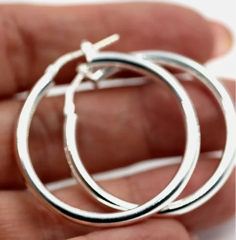 Gold hoop earringsSterling Silver 925 35mm Large Round 3mm tube Plain Hoop Earrings