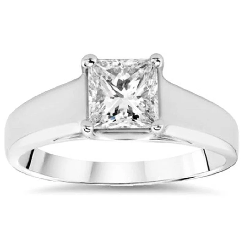 Women's Solitaire Diamond Rings with Round - Cut Diamonds and Platinum Settings for an Elegant Engagement1 ct White Gold Princess Cut Enhanced Diamond Solitaire 14k Engagement Ring