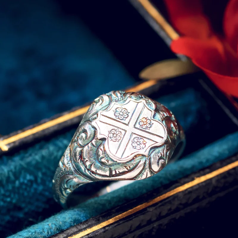Statement - Making Cocktail Rings for Women with Large Cubic ZirconiaOrnate Saltire Cross & Tudor Rose Silver Signet Ring Statement - Making Cocktail Rings for Women with Large Cubic ZirconiaOrnate Saltire Cross & Tudor Rose Silver Signet Ring