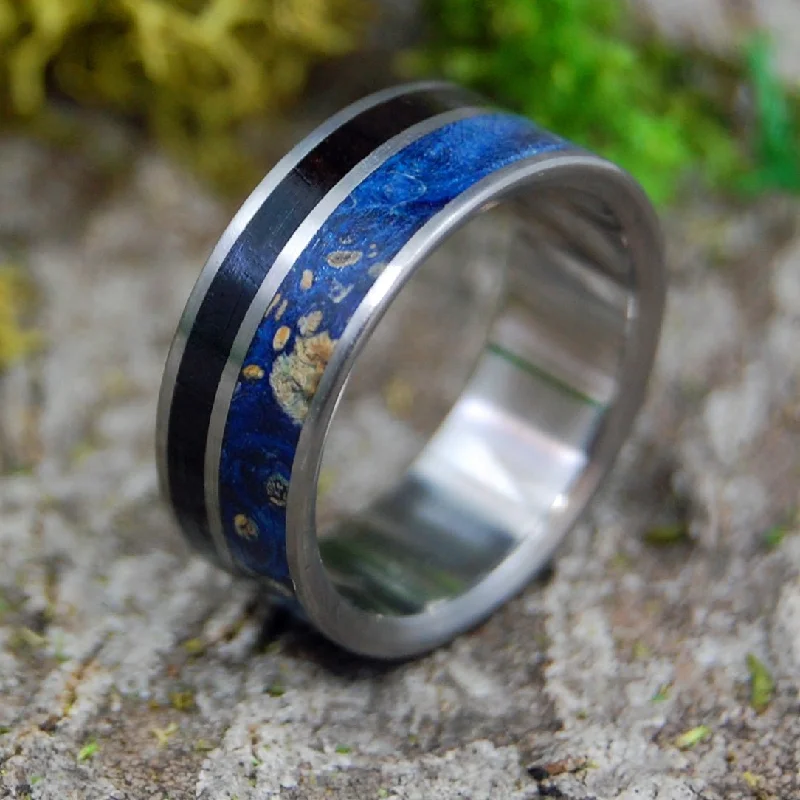 Men's infinity - symbol rings for a romantic meaningHis Heart Listens | Men's Ebony, Blue Box Elder Wood & Titanium Wedding Ring