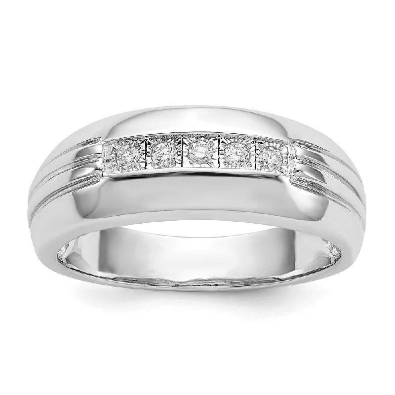 Men's opal - featured rings with iridescent colors14k White Gold Diamond 5-stone Mens Ring