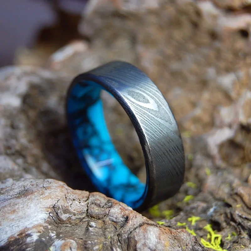 Men's silicone fitness rings for active lifestylesLake Everest | Men's Damasteel Damascus, Turquoise & Titanium Wedding Ring